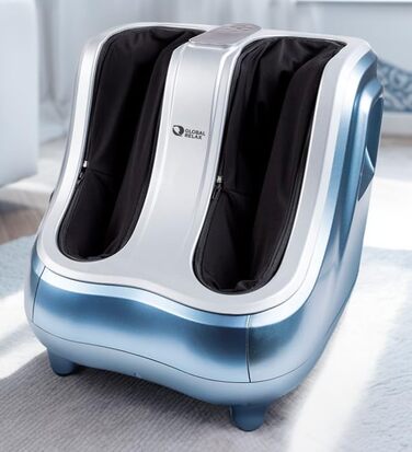 Електричний масажер для ніг GLOBAL RELAX VITALZEN SLIM з шиацу, розминанням і підігрівом, для поліпшення кровообігу та зняття болю, інтуїтивна панель керування, синій (Vitalzen Pro)
