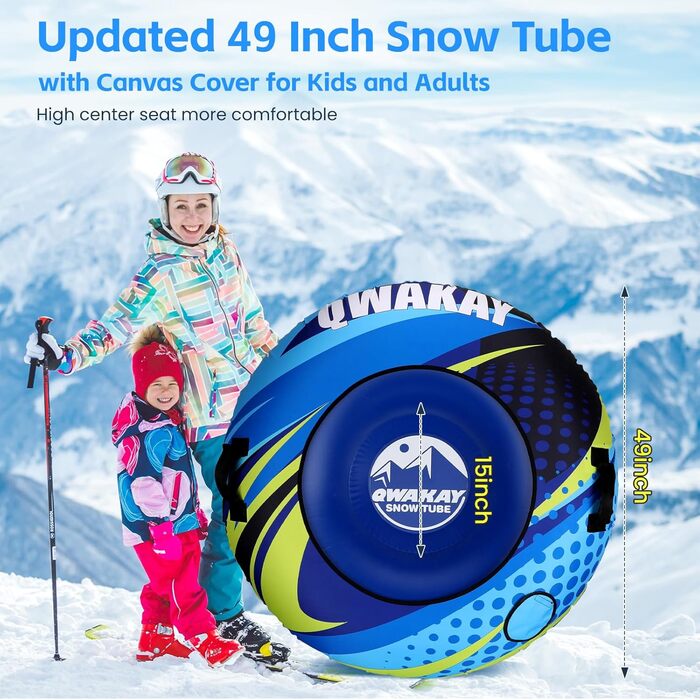 Надувний сніговий тюб зі стропом, 47-49-68 дюймів. Міцний чохол, зносостійкий та морозостійкий матеріал. Зимовий спорт для дітей та дорослих