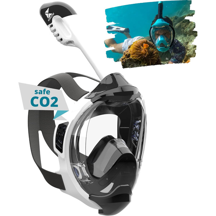 Khroom маска для снорклінгу для дорослих і дітей Seaview Y, CO2-безпечна, повнолицева маска для плавання, альтернатива комплекту для снорклінгу, розмір XS (діти 90-130 см), біла