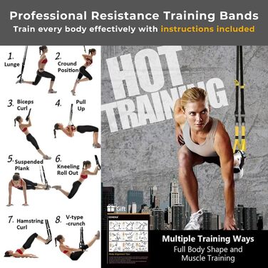 Набір для тренувань зі стропами для дому та на вулиці | Комплект для саспеншн-тренінгу з дверним кріпленням, регульованими ременями, сумкою для перенесення | Тренування всього тіла, обладнання для калістеніки, фітнес, домашні тренування