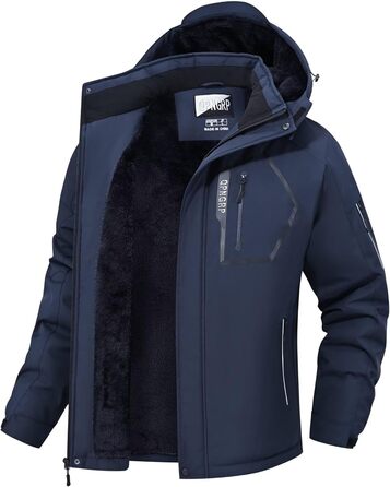 Чоловіча лижна куртка QPNGRP, водонепроникна, ізольована, зимова, 5 кишень на блискавці (S, темно-синій)