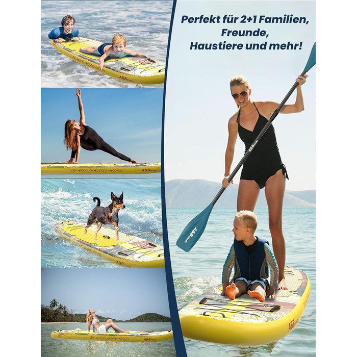 SUP дошка ABBOARD надувна 335 см, жовта - для 2 осіб, вантажопідйомність 200 кг, преміум комплект аксесуарів для початківців та сімейного відпочинку