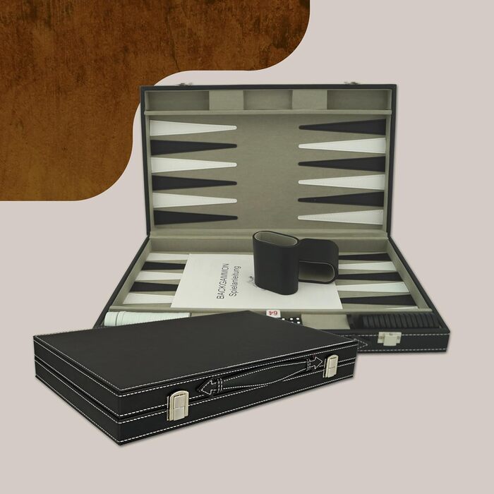 Набір для гри в нарди PrimoGames Attaché, штучна шкіра, фетрова підкладка, 48x38 см, з кубиками та стаканчиками
