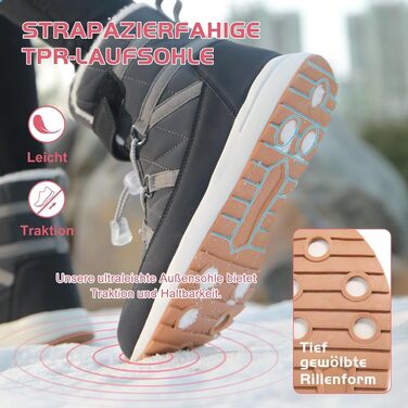 Зимові черевики VisionReast для чоловіків та жінок, утеплені, непромокаючі, трекінгові, для походів, з антиковзкою підошвою, на липучці (37 EU, Чорний)