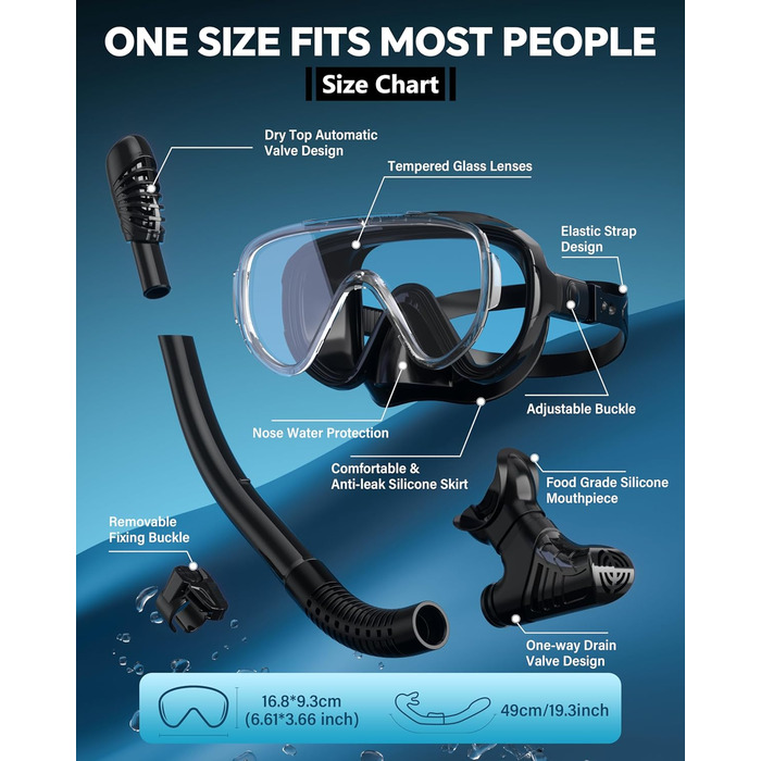 Набір для снорклінгу G2RISE для дорослих, маска для плавання та трубка, чорний+темно-зелений