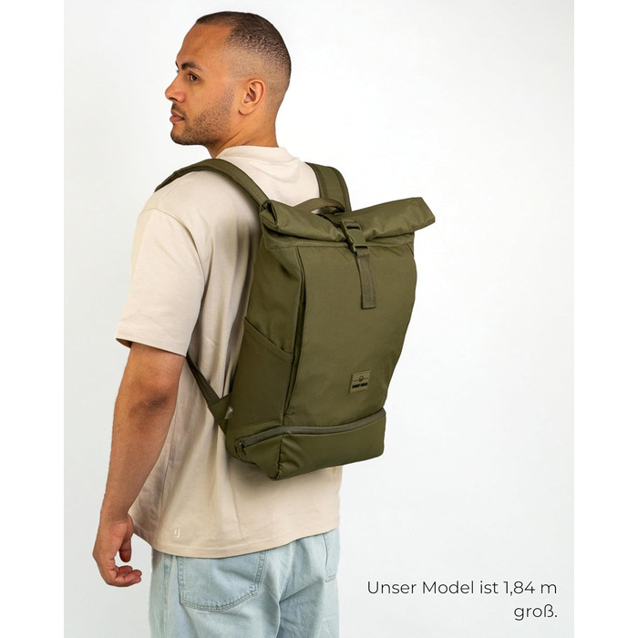 Рюкзак Johnny Urban Allen Medium зелений, роллтоп, водостійкий, 15 л, для ноутбука, унісекс, для університету, велосипеда, бізнесу, екологічний