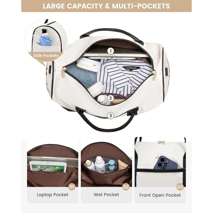 Сумка-мішок LOVEVOOK для жінок: дорожня, спортивна, з відділенням для взуття та мокрих речей, 2 шт. (35л, бежевий/чорний)