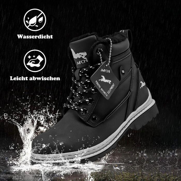 Дитячі зимові черевики JMFCHI для хлопчиків та дівчаток: трекінгові, на шнурівці, з теплим підкладком, чорні, розмір 39 EU
