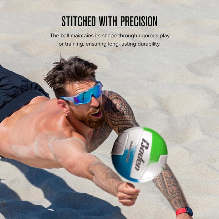 Волейбольний м'яч Baden Match Point для гри на вулиці, з штучної шкіри, розмір 5, Royal Blue/Weiß (neonblau/grün/weiß, Official)