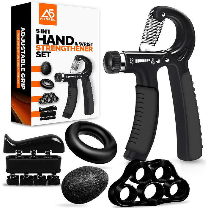 Набір для тренування хватки та зміцнення рук, 5 шт. - тренажер зап'ястя, м'яч, тренажери пальців, для підтримки зап'ястя