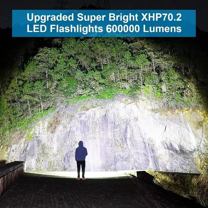 Ліхтар ICARE 600000 Люмен, Тактичний LED ліхтар USB, Cob XHP70.2, IP67, 9 режимів, для кемпінгу, туризму, надзвичайних ситуацій