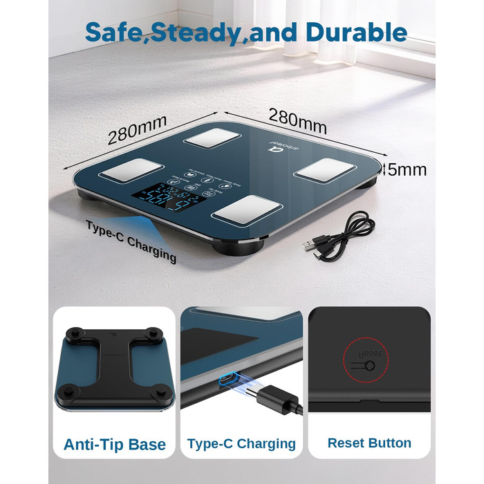 Ваги для тіла Arboleaf з USB зарядкою: аналіз жиру, м'язів, BMI та 14 показників. Цифрові ваги до 180 кг з LED-дисплеєм