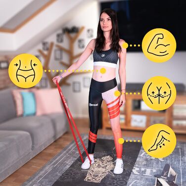 Гумові еластичні стрічки SENSEI® для фітнесу, силових тренувань, йоги та реабілітації (3 рівні опору: червоний)