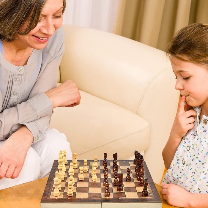 Дерев'яний шаховий набір 3 в 1, складаний, міжнародні шахи, для подорожей, вечірок, сім'ї, дітей та дорослих, 39x39 см