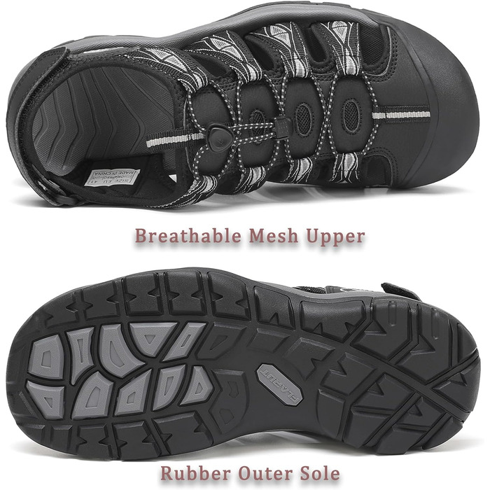 Чоловічі сандалі FLARUT для активного відпочинку та туризму (42 EU, чорно-білі)