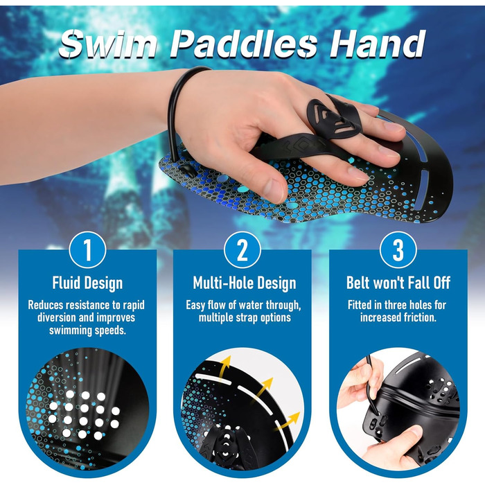 Плавці для плавання Profi, вигнуті, з гідродинамічним дизайном та регульованими силіконовими ремінцями для ефективних вправ на верхню частину тіла, блакитні