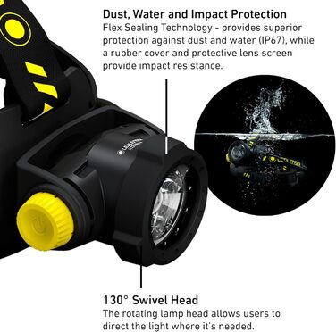 Ліхтар налобний LED Ledlenser H7R Work 1000 люмен, акумуляторний, водонепроникний IP67, регульований, з USB-кабелем
