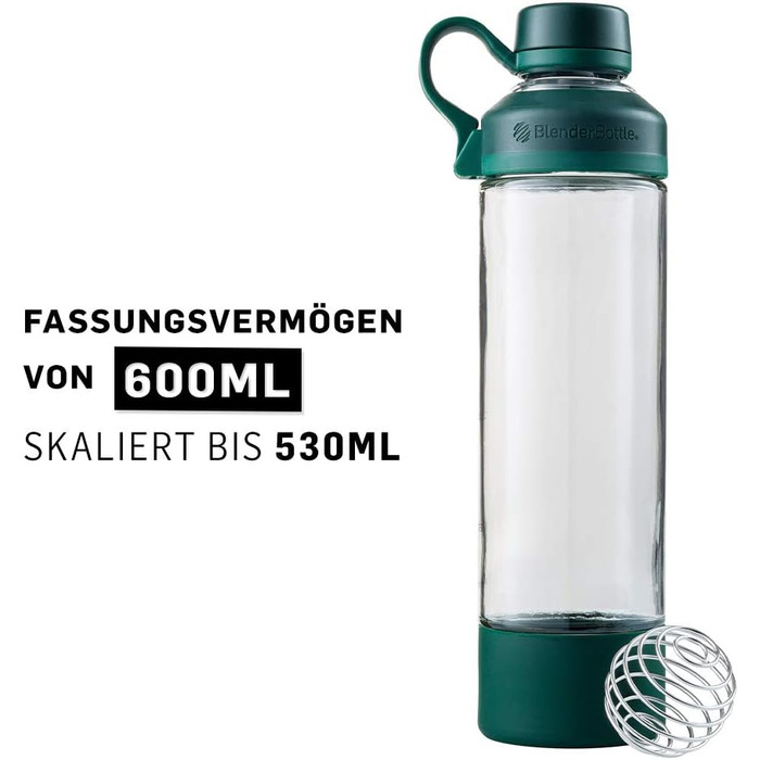 Скляна пляшка BlenderBottle Mantra 600 мл, зелена, з BlenderBall, для води, йоги та протеїну, BPA-free