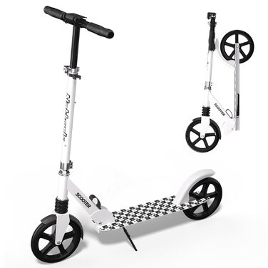 Nattork 8-дюймовий самокат з міцними колесами для підлітків та дорослих - 100 кг, амортизатор переднього колеса та регульоване кермо (білий)