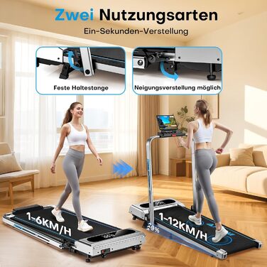 Біговий доріжка для дому 5-в-1, складаний, з підйомом до 9%, потужність 2.75HP, 12 HIIT програм, дистанційне керування та додаток, до 160 кг, срібно-блакитний