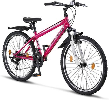 Гірський велосипед Chillaxx Bike Escape 24/26 дюймів, 21 швидкість, V-гальма, для дівчат, хлопців, чоловіків та жінок, рожево-білий, преміум-якість