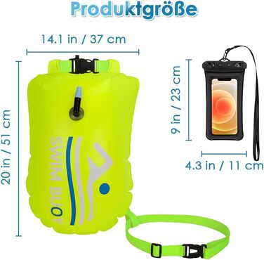 Герметична сумка-буй для плавання Eyein 20L, водонепроникний Dry Bag з ременем для триатлону, каякінгу та снорклінгу, жовтий