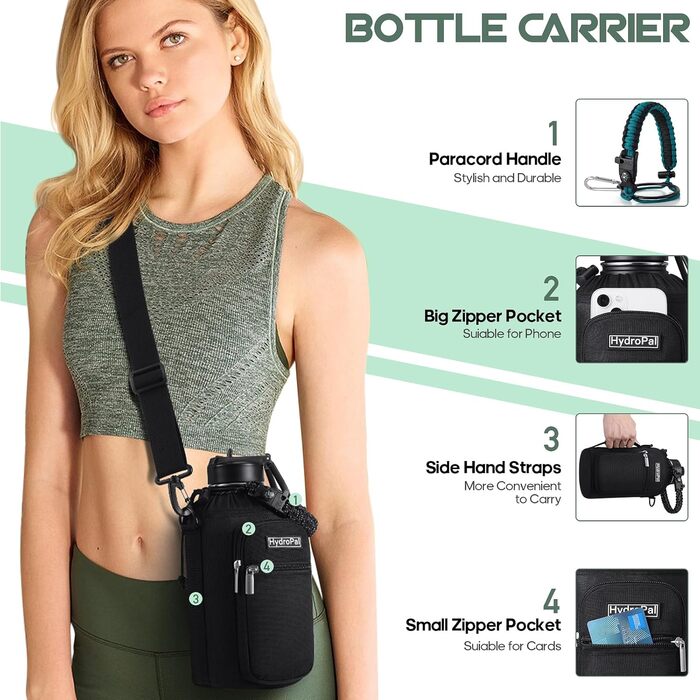 Термопляшка HydroPal з нержавіючої сталі, 1900 мл (з трубочкою, 2 кришки), BPA-Free, для газованих напоїв