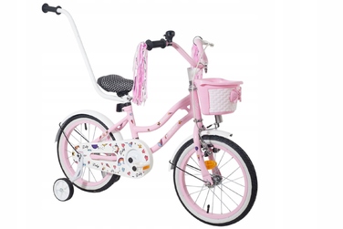 Дитячий велосипед 16 дюймів для дівчинки з ручкою-штовхачем, бічними колесами та кошиком Kimet