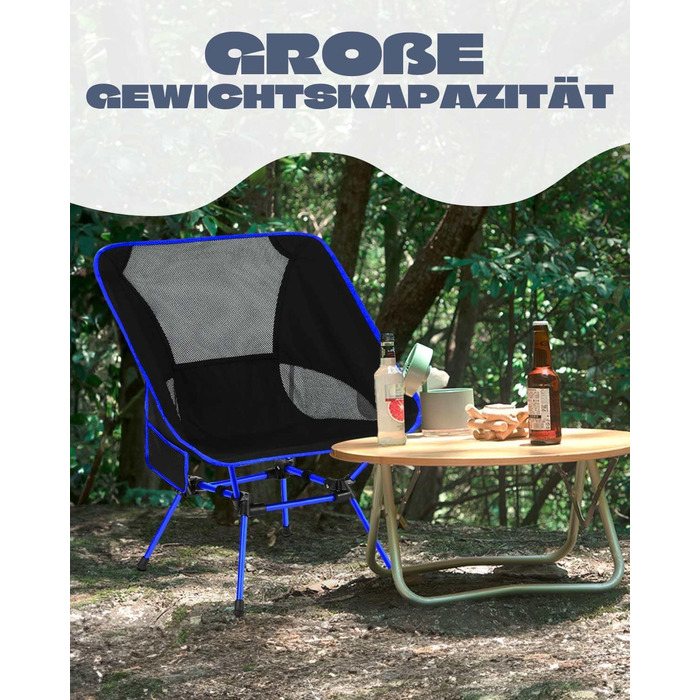 Складний туристичний стілець для кемпінгу з сіткою та кишенями, вантажопідйомність 150 кг, ультралегкий, для подорожей, пікніків, риболовлі (Оранжевий, Синьо-чорний)