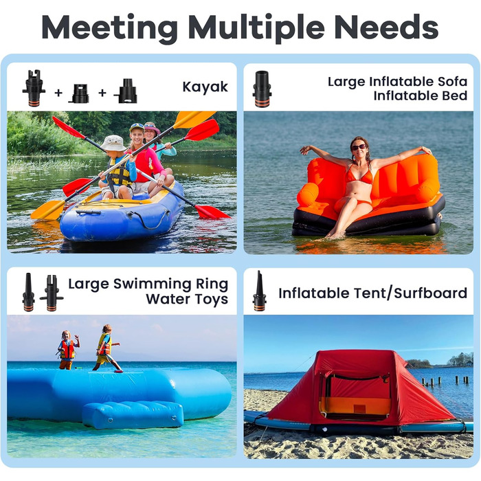 Електричний насос для SUP з акумулятором 12000mAh, 20PSI, 6 насадок для надування/здування, 12V DC, автовимкнення, для SUP, серфінгу, наметового обладнання, матраців