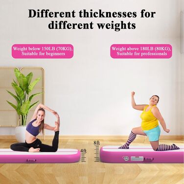 Гімнастична мат Air Matte Track 3M/4M/5M/6M, килимок для акробатики та гімнастики 10/20см заввишки з повним аксесуаром, надувний килимок для дому та вулиці, йога, м'ятно-зелений/чорний (Рожевий Air Mat, 300*100*20см)