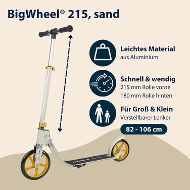Самокат HUDORA BigWheel 215 алюмінієвий, до 100 кг, складаний, регульований, для дітей, підлітків та дорослих
