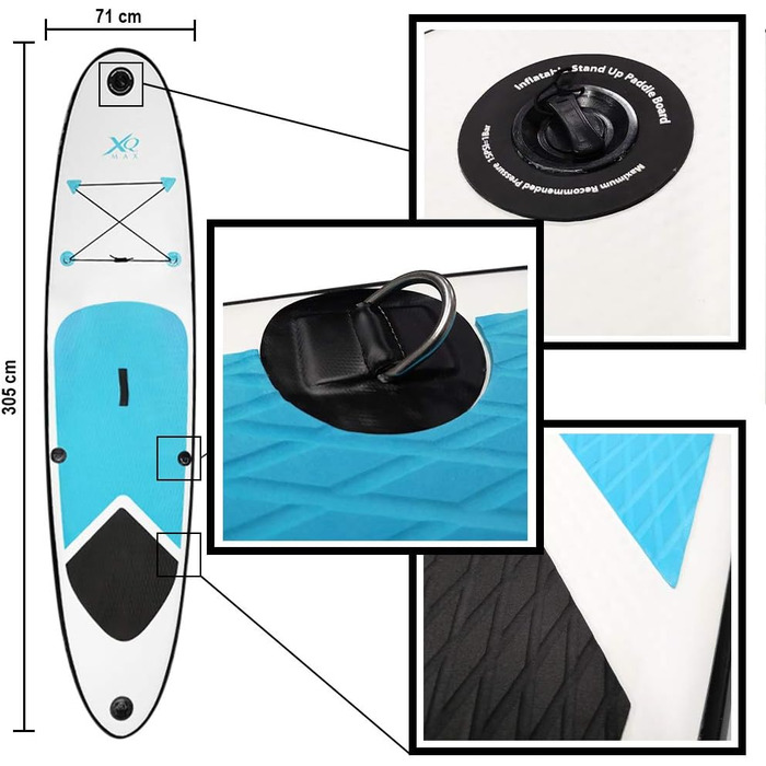 Професійна SUP-дошка XQ Max 305 см – комплект з насосом, ремкомплектом, страховочним шнуром і регульованим веслом