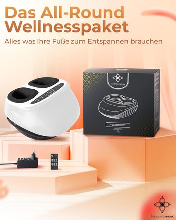 Електричний масажер для ніг преміум-класу | EMS масажер для ніг з функцією Shiatsu, вібрації та підігрівом. Покращує кровообіг, знімає біль при п'яткової шпори та нейропатії. Підходить для розміру ноги до 45. Білий колір