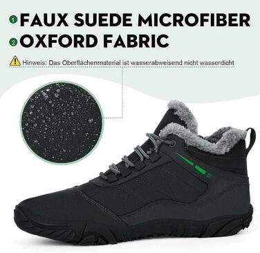 Черевики для трейлраннінгу Ruyi Barfußschuhe Winter Warm - теплий зимовий варіант для жінок та чоловіків, водонепроникні, з неслизькою підошвою та широкою передньою частиною (W09 Темно-сірий, 44 EU)