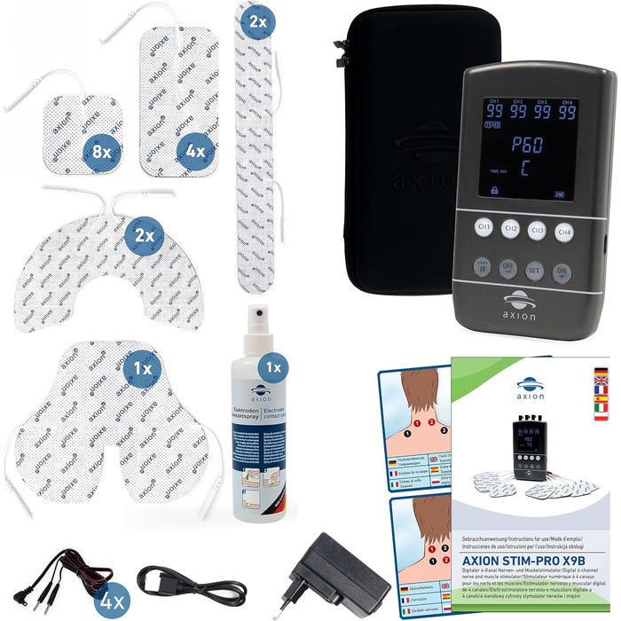 Пристрій TENS EMS STIM-PRO X9+ з 8 електродів для терапії болю, масажу та нарощування м'язів - axion® (4) X9B