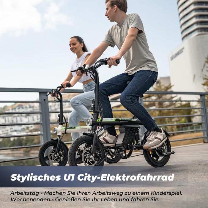 Складаний електровелосипед Finbike 14/16 дюймів, 250Вт, акумулятор 7.8Ah, швидка зарядка 3 год, 3 режими їзди, максимальна дальність 45 км, для дорослих і підлітків, чорний-зелений