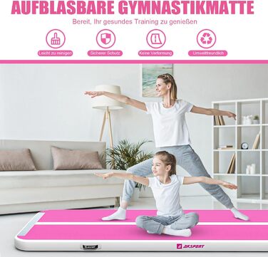 Мата для гімнастики AKSPORT Air Matte з повітряною подушкою, 3/4/5/6 м, рожева (300x100x10 см)