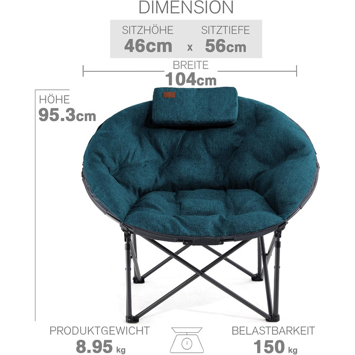 Крісло для кемпінгу EVER ADVANCED Luxus Moonchair XXL: велике, складне, 150 кг, зелене