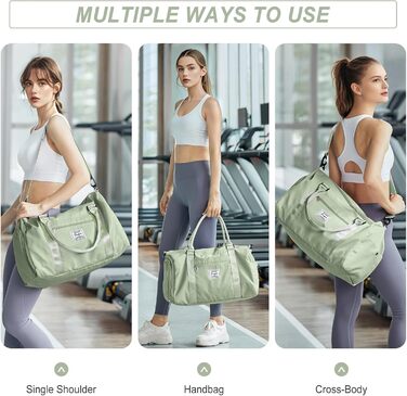 Спортивна сумка HYC00 для жінок та чоловіків: велика, з відділенням для мокрого одягу та взуття, для подорожей, спортзалу, йоги, танців, тренувань, трав'яно-зелений колір