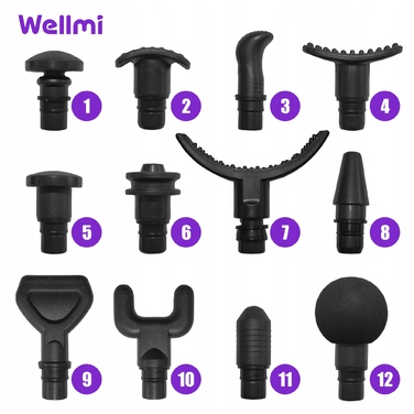 Професійний перкусійний масажер WELLMI MG04ULTRA BLACK, чорний, 12 насадок