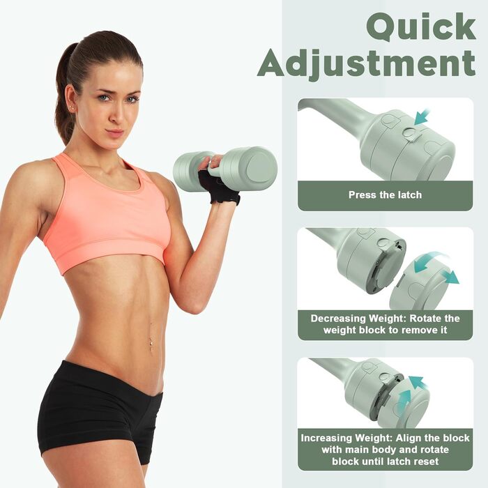 Набір гантелей BОBAZREN 4 в 1, 1.0-2.5 кг, для дому та фітнесу, зелений