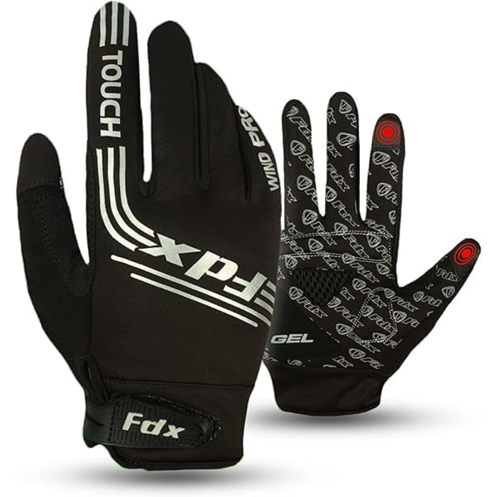 Зимові велосипедні рукавички FDX для чоловіків – вітронепроникні та водовідштовхувальні, з теплим флісом, гелевою підкладкою, підтримкою сенсорного екрану, неслизьким зчепленням – ідеальні для велосипеда, MTB та електровелосипеда (Чорний, XL)