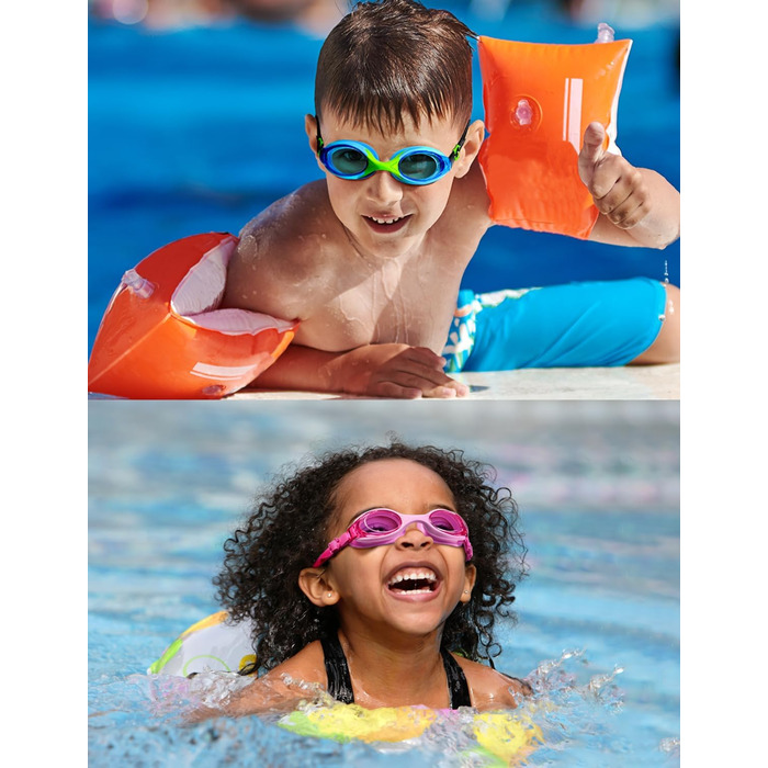 Дитячі окуляри для плавання, 2 шт. Окуляри для плавання для малюків, дітей та підлітків. Не запотівають, не пропускають воду, чіткий огляд. Дитячі окуляри для плавання від 3 до 12 років