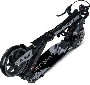 Самокат міський Bergеn City Scooter Classic складаний, 200 мм, дискове та ножне гальмо, амортизація, алюміній, регульована висота, для дітей від 6 років та дорослих до 100 кг (Сірий)