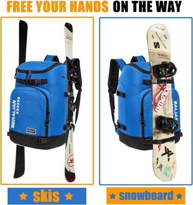 Сумка для гірськолижного спорядження 50L, водонепроникний рюкзак для лиж та сноуборду, вміщує шолом, маску та одяг. Blau 02