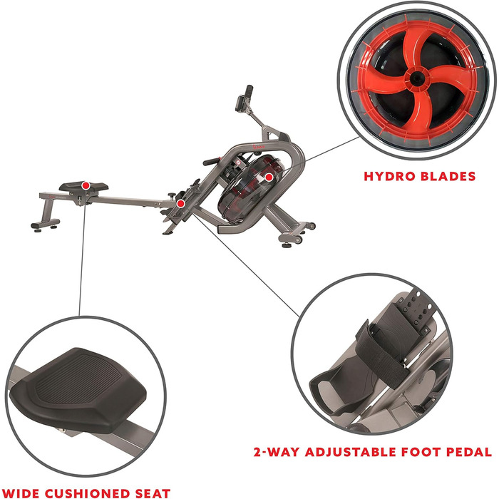 Веслувальний тренажер Sunny Health & Fitness Phantom Hydro SF-RW5910, водний, для дому