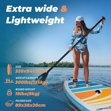 Надувний SUP Борд Overmont - Комплект для Stand Up Paddle Boarding з аксесуарами: весло, насос, фініс, страховка, рюкзак (триколірний)