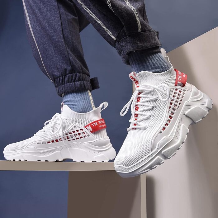 Чоловічі кросівки FUSHITON: дихаючі спортивні, легкі, повсякденні, для вуличної бігуни, мода, фітнес (47 EU, Білий)