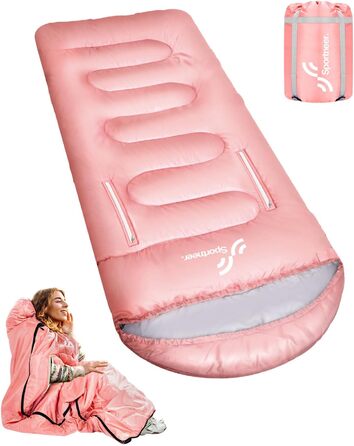 Сплячий мішок Sportneer Outdoor - ковдровий спальний мішок 3-4 сезони для дорослих, теплий, для кемпінгу, подорожей та активного відпочинку (200x85 см, Рожевий)